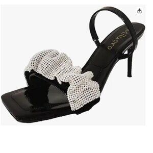 Elegant Rhinestone Squared Open Toe Stiletto Heel Sandals